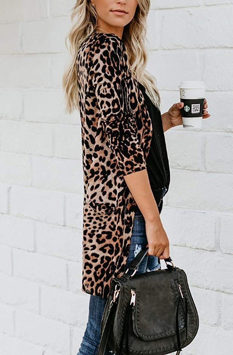 QegarTop Long Cardigans for Women Leopard Top Open Front Trendy Tops Outfits - Image 4